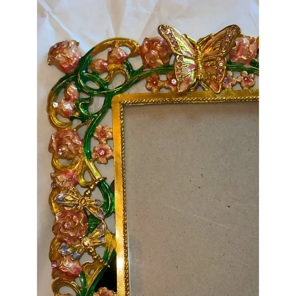 Butterfly Rhinestone Enamel Vintage Picture Photo Frame